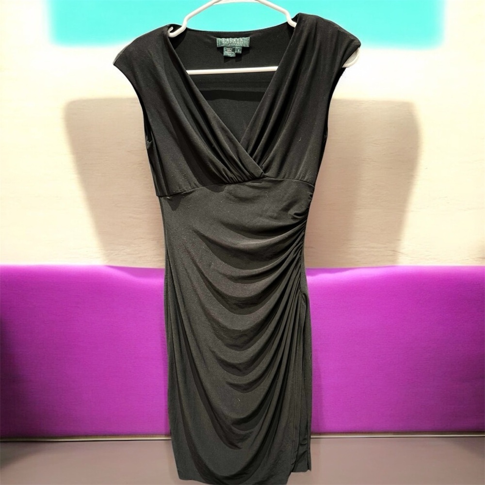 Ralph Lauren Black Asymmetrical Dress size 2 pit to pit 14in length 35in - Picture 2 of 7